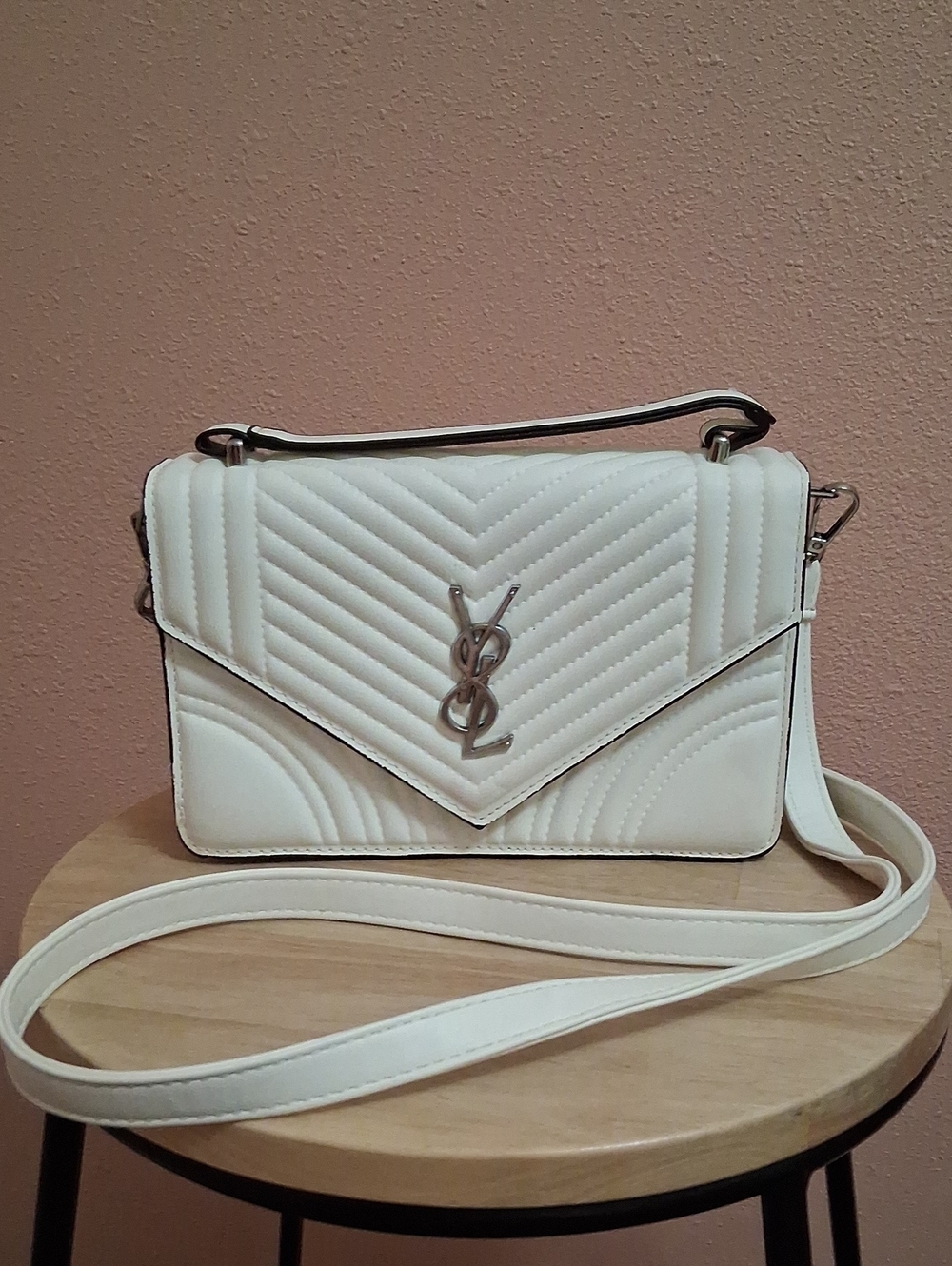 A Similar Look Of YSL Style- White Quilted Crossbody Bag with Silver Hardware